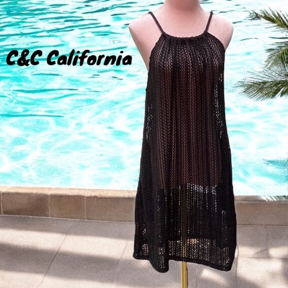 C & C CALIFORNIA NWT BLACK CROCHET SWIM SUIT COVER UP MINI LARGE - Picture 1 of 11
